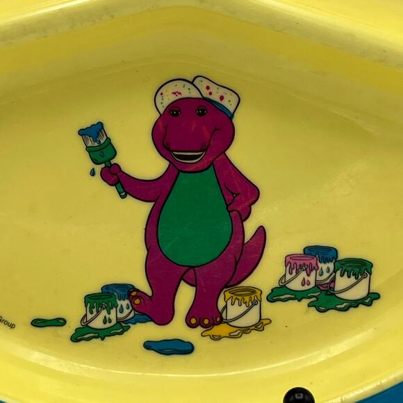 VTG 90s Barney Purple Dinosaur Loves to Paint 9" Divided Kids Plate Melamine - Picture 2 of 8